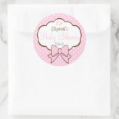 Sticker Rond Baby shower Pois rose et Brown (Sac)