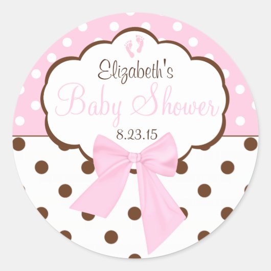 Sticker Rond Baby shower Pois rose et Brown (Devant)