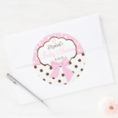 Sticker Rond Baby shower Pois rose et Brown (Enveloppe)