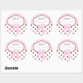 Sticker Rond Baby shower Pois rose et Brown (Feuille)