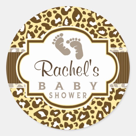 Sticker Rond Baby shower Poster de animal Brown, léopard jaune (Devant)