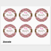 Sticker Rond Baby shower Poster de animal Brown, Pink Zebra Str (Feuille)