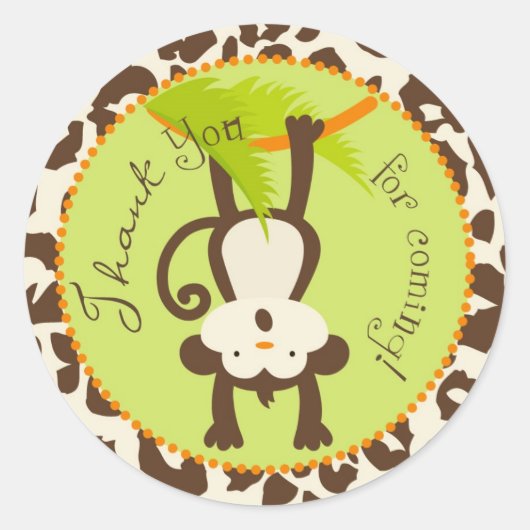 Sticker Rond Baby shower Poster de animal Safari Monkey (Devant)