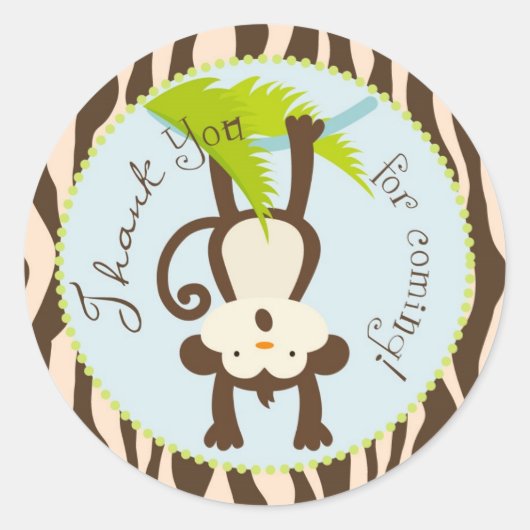 Sticker Rond Baby shower Poster de animal Safari Monkey (Devant)