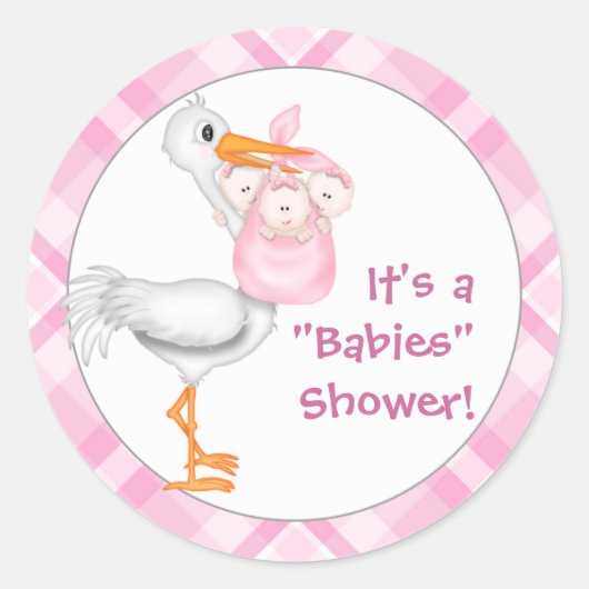 Sticker Rond Baby shower pour filles Stork & Triplet (Devant)