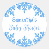 Sticker Rond Baby shower pour garçons d'hiver Blue Snowflake (Devant)
