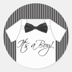 Sticker Rond Baby-shower pour petit garçon à rayures fines