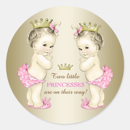 Sticker Rond Baby shower Princess Twin Girl (Devant)