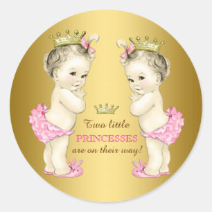 Sticker Rond Baby shower Princess Twin Girl