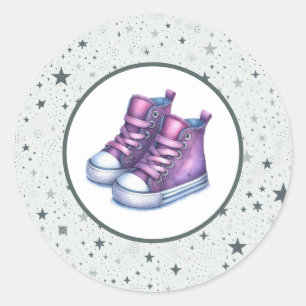 Sticker Rond Baby shower Purple Baby High Tops