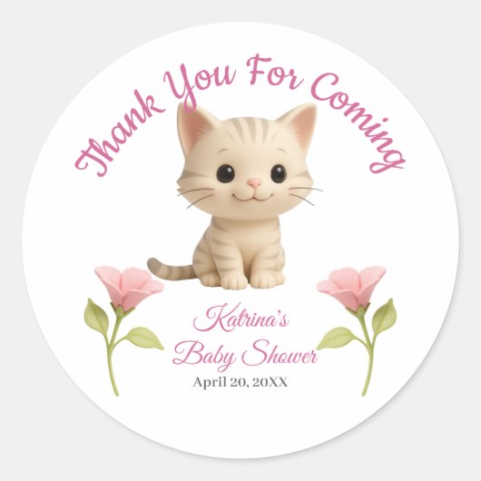 Sticker Rond Baby shower Purr-fect bébé fille chaton (Devant)