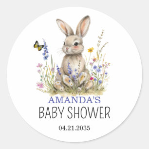 Sticker Rond Baby shower Quelques fleurs sauvages lapin autocol