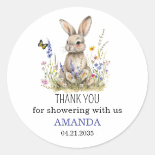 Sticker Rond Baby shower Quelques fleurs sauvages lapin autocol