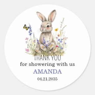 Sticker Rond Baby shower Quelques fleurs sauvages lapin autocol