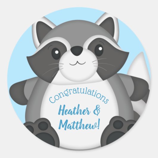 Sticker Rond Baby shower Raccoon bleu (Devant)