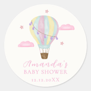 Sticker Rond Baby shower Rainbow Hot Air Balloon Cloud Star
