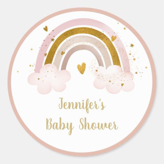 Sticker Rond Baby shower Rainbow Neutral Gold Pastel (Devant)