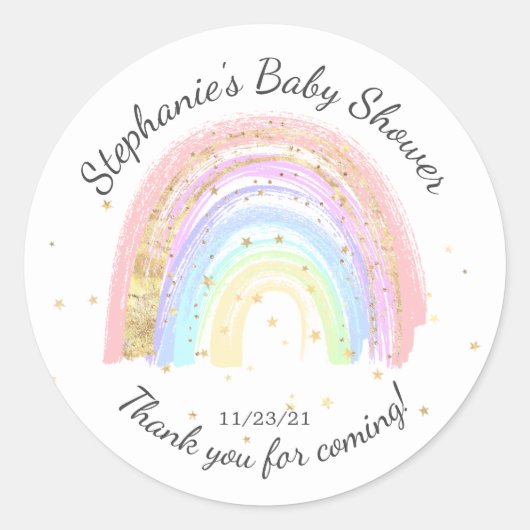 Sticker Rond Baby shower Rainbow Rose Or moderne Favoriser Stic (Devant)
