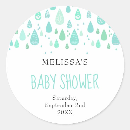 Sticker Rond Baby shower Raindrops mignon / Saupoudrer (Devant)