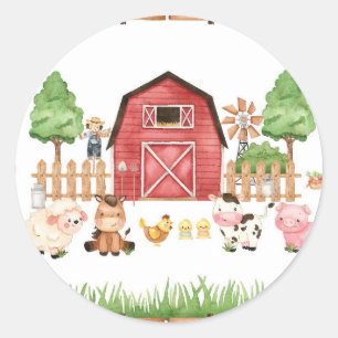 Sticker Rond Baby shower Red Farm Animaux