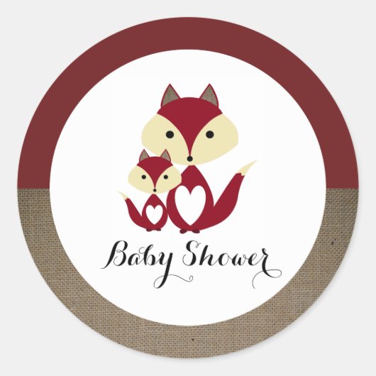 Sticker Rond Baby shower Red Fox Burlap (Devant)