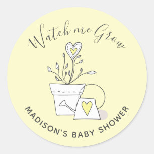 Sticker Rond Baby Shower Regarde-moi grandir Plante à coeur jau