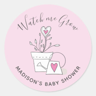 Sticker Rond Baby Shower Regarde-moi grandir plante cœur rose