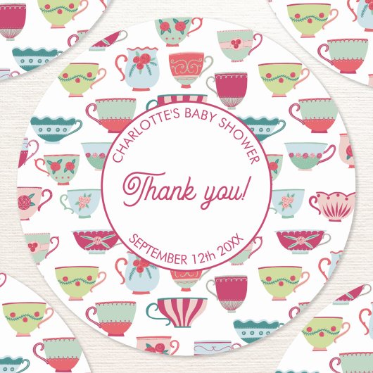 Sticker Rond Baby shower Retro Tea Party