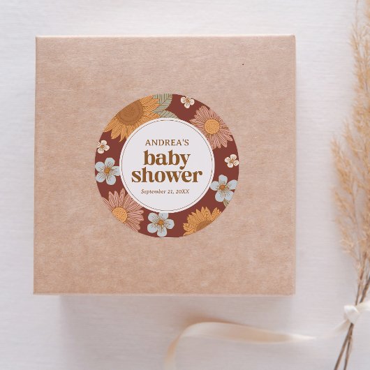 Sticker Rond Baby shower Retro Wildflowe