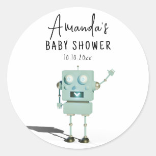 Sticker Rond Baby-Shower Robot garçon