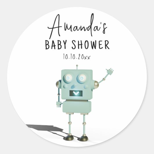 Sticker Rond Baby-Shower Robot garçon (Devant)