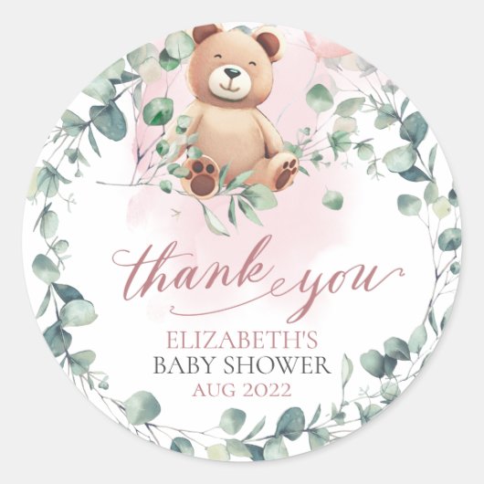 Sticker rond Baby shower rose (Devant)