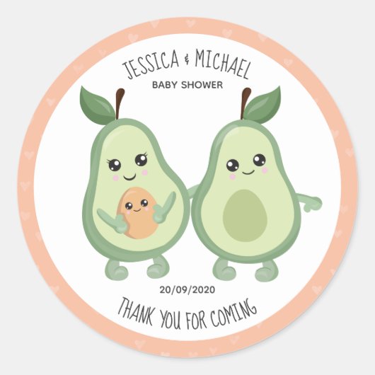 Sticker Rond Baby shower rose Avocado Saint-Guacamole (Devant)