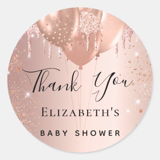 Sticker Rond Baby shower rose balai ballons Merci (Devant)