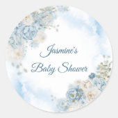 Sticker Rond Baby Shower Rose Bleue Bohème (Devant)