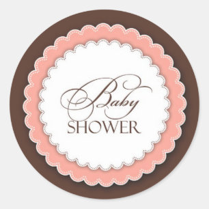 Sticker Rond Baby shower rose Brown