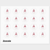 Sticker Rond Baby Shower Rose Cerise Ruban (Feuille)