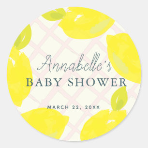 Sticker Rond Baby shower rose citron peint à la main