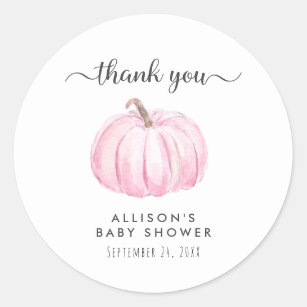 Sticker Rond Baby shower rose citrouille