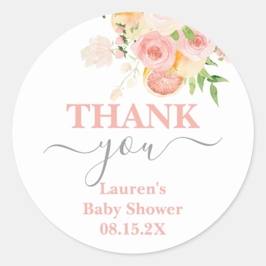 Sticker rond Baby shower rose Citrus (Devant)