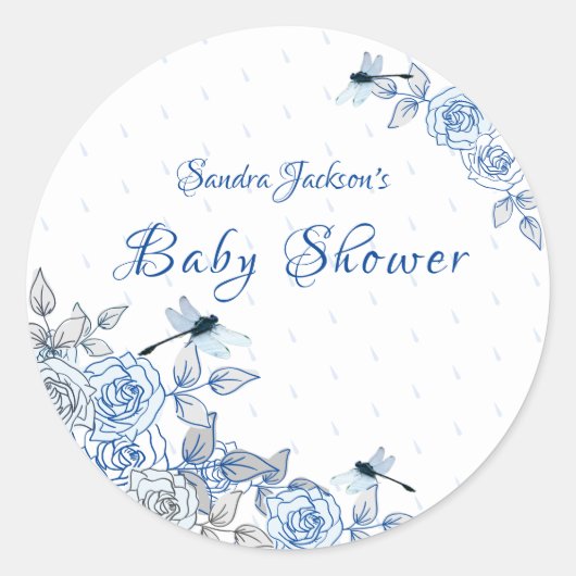 Sticker Rond Baby shower Rose de dragonfly Boy (Devant)