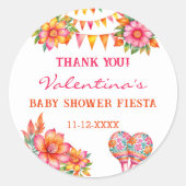 Sticker Rond Baby shower rose de Fiesta Floral Merci (Devant)
