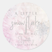 Sticker Rond Baby shower rose de flocons d'argent d'hiver conge (Devant)