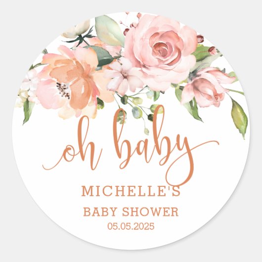 Sticker Rond Baby shower rose de pêche rose (Devant)