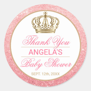 Sticker Rond Baby shower rose de princesse Gold Crown de Merci
