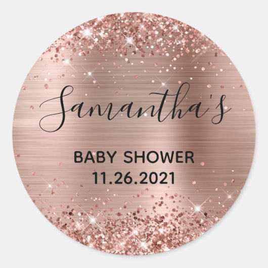 Sticker Rond Baby shower Rose d'huile d'or (Devant)