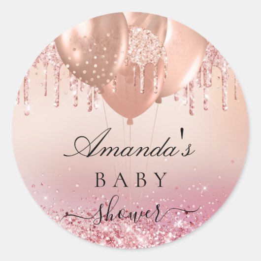 Sticker Rond Baby shower rose en or ballons (Devant)