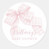 Sticker Rond Baby shower rose En vichy Bow (Devant)