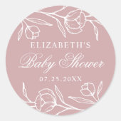 Sticker Rond Baby shower Rose floral Dusty (Devant)