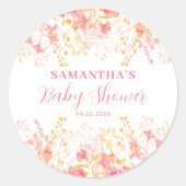 Sticker Rond Baby shower rose floral fille (Devant)